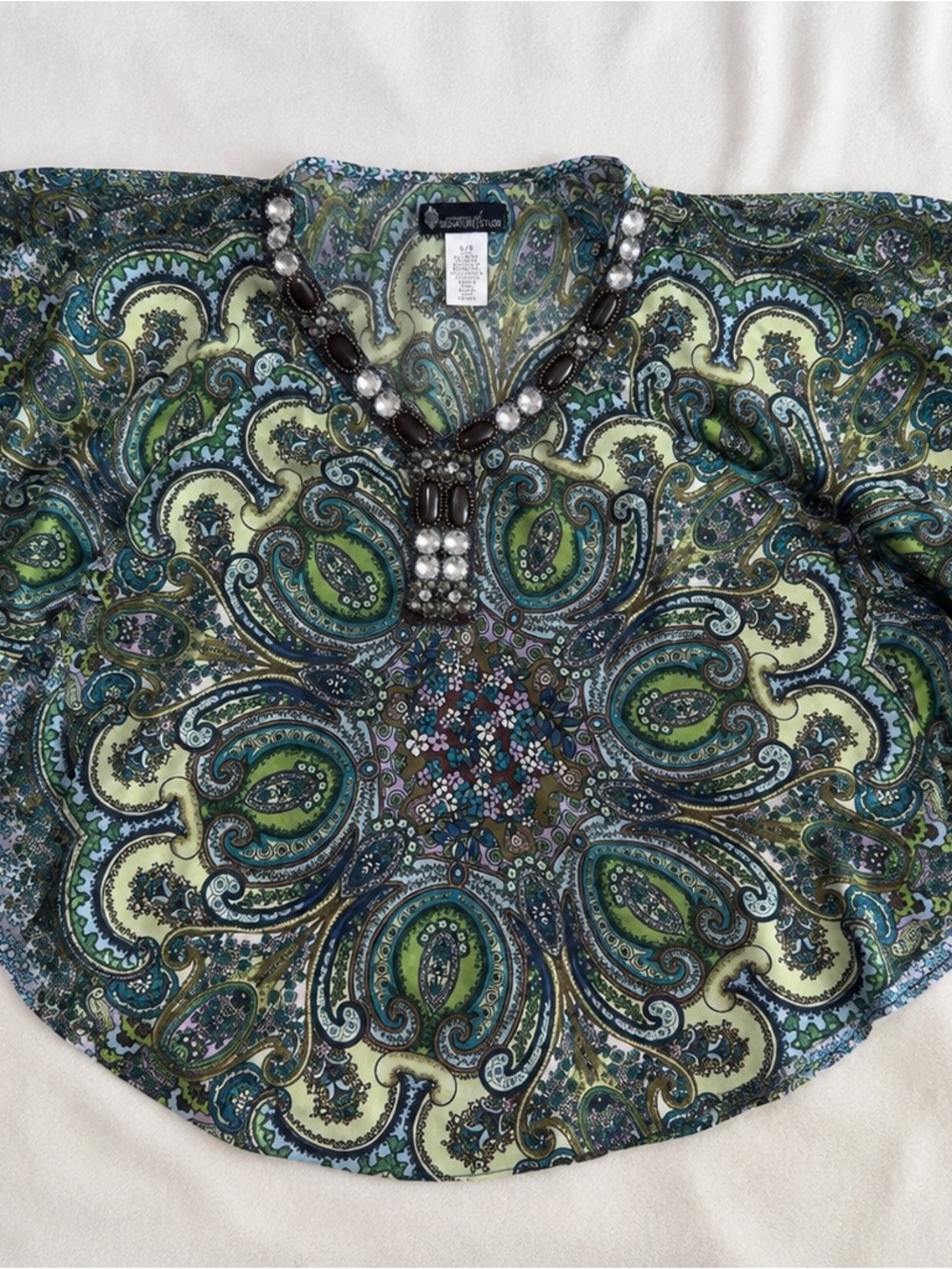 Green Paisley Beaded V-Neck Tunic